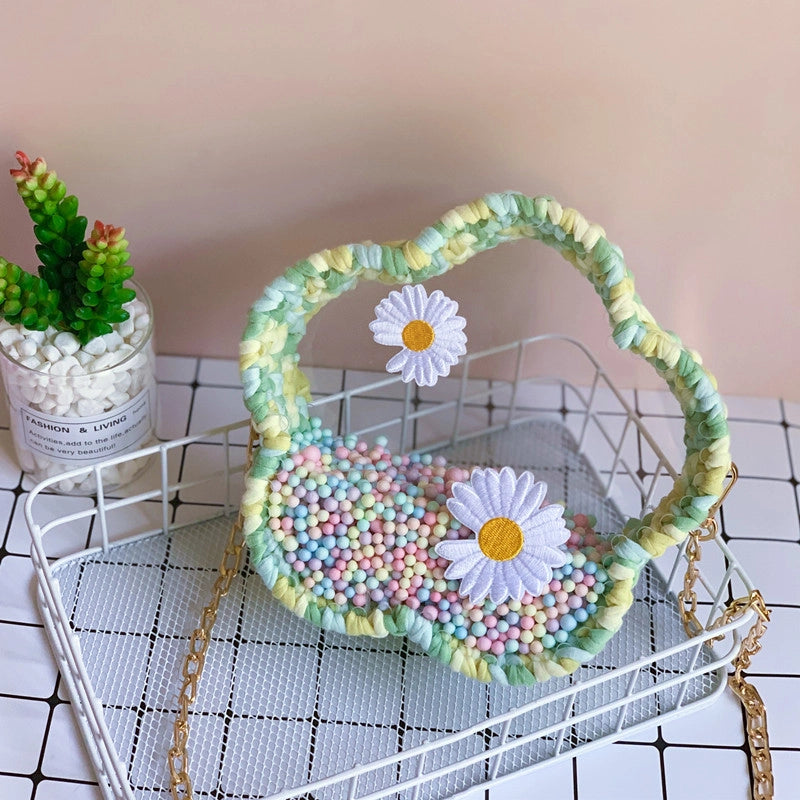 Women's Small Arylic Flower Cute Round Open Crossbody Bag