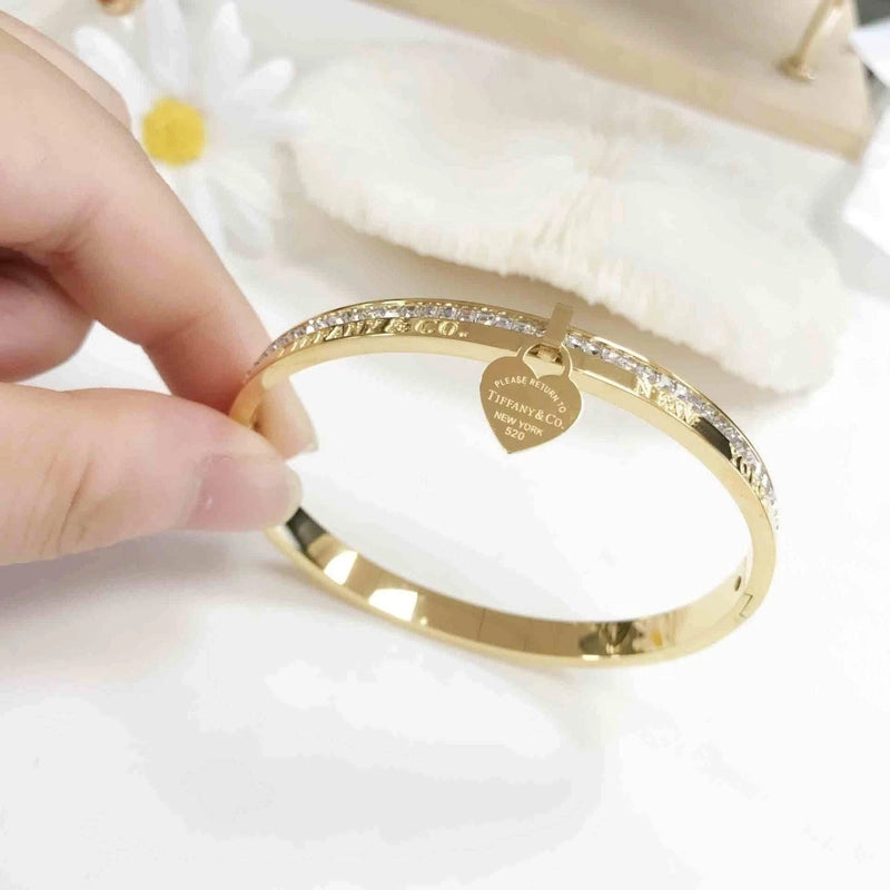 Minimalist Roman Style Round Titanium Steel Inlay Zircon Bangle