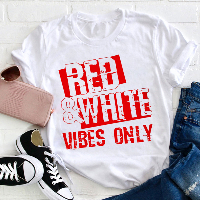 Personalized Two Color Design Vibes Only Teacher T-Shirt