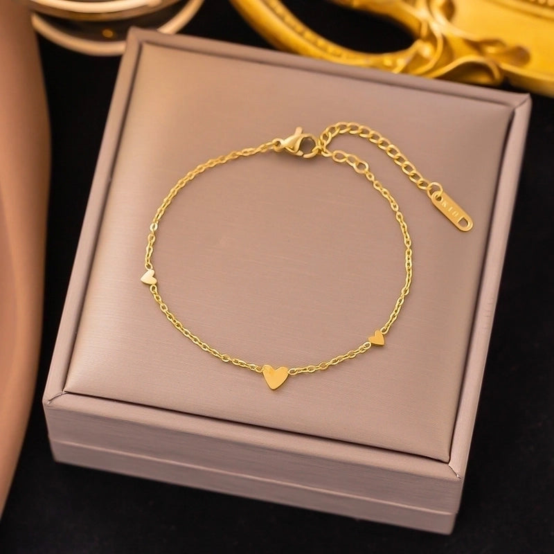 Elegant Basic Streetwear Heart Shape Butterfly Titanium Steel Zircon Bracelets In Bulk
