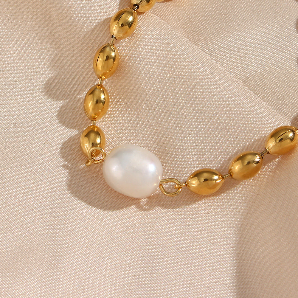 Fashion Pearl Geometric Stainless Steel 18K Gold Plated Necklaces