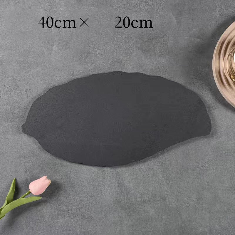 Slate Dinner Plate Dessert Sushi Plate Western Food Black Slate Plate Tableware Flat Plate Barbecue Steak Plate