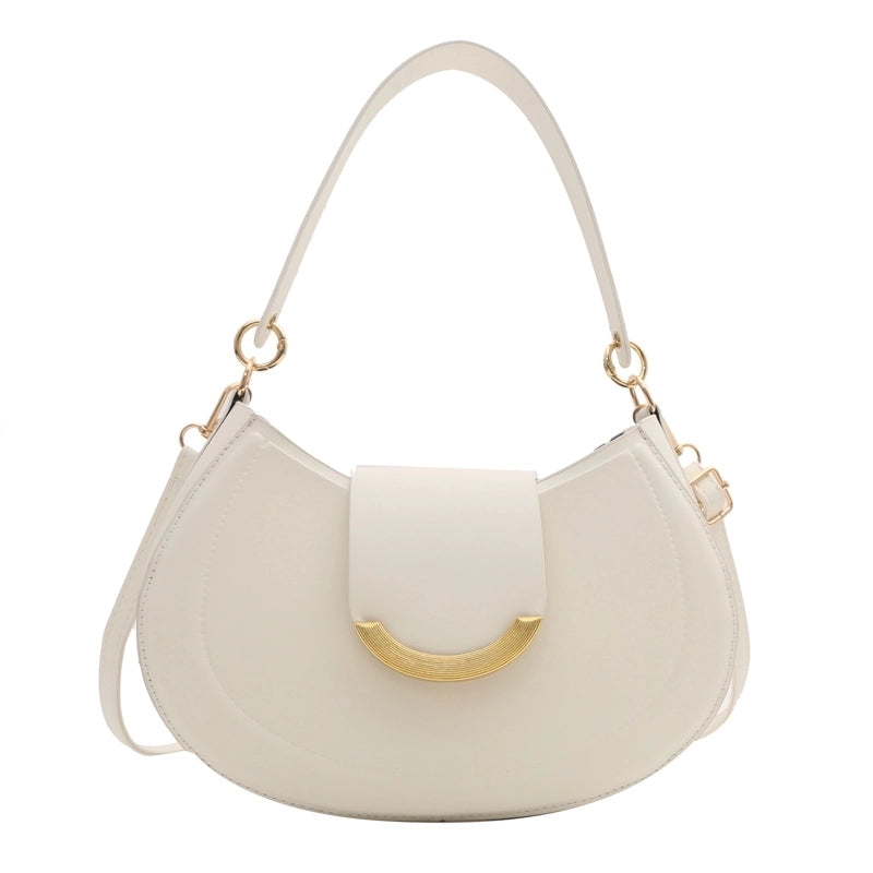 Women's Pu Leather Solid Color Vintage Style Classic Style Semicircle Buckle Shoulder Bag