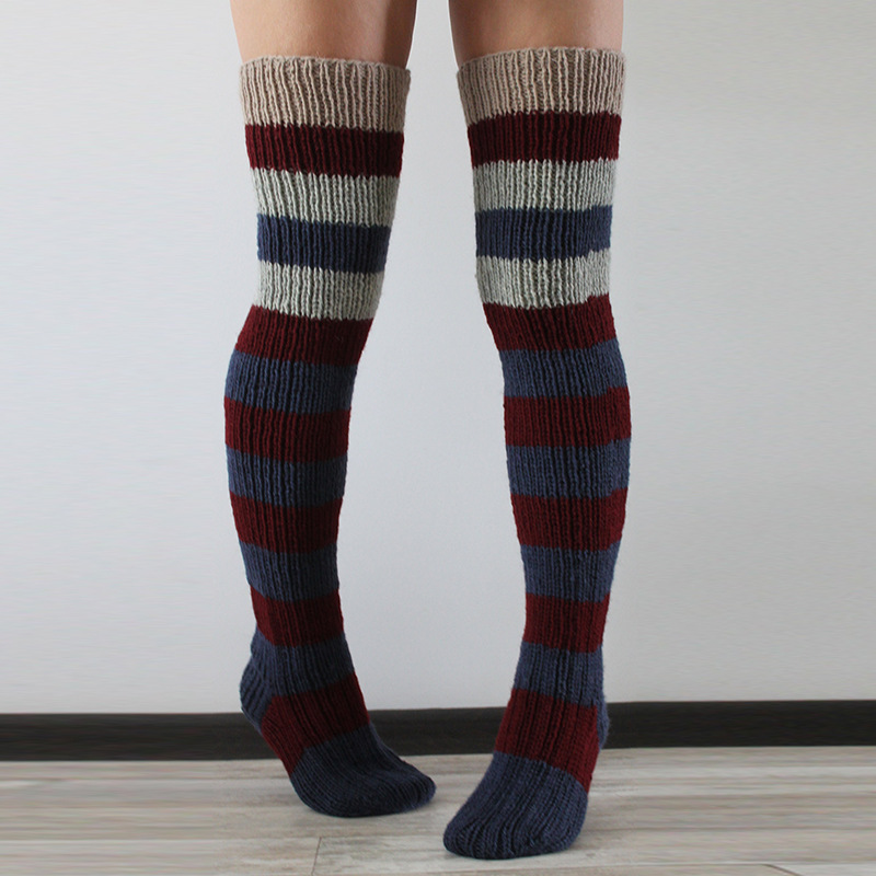 Striped Over The Knee Knitted Pile Socks