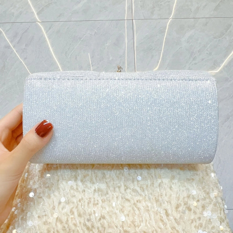 Gold Champagne Purple Polyester Solid Color Square Evening Bags
