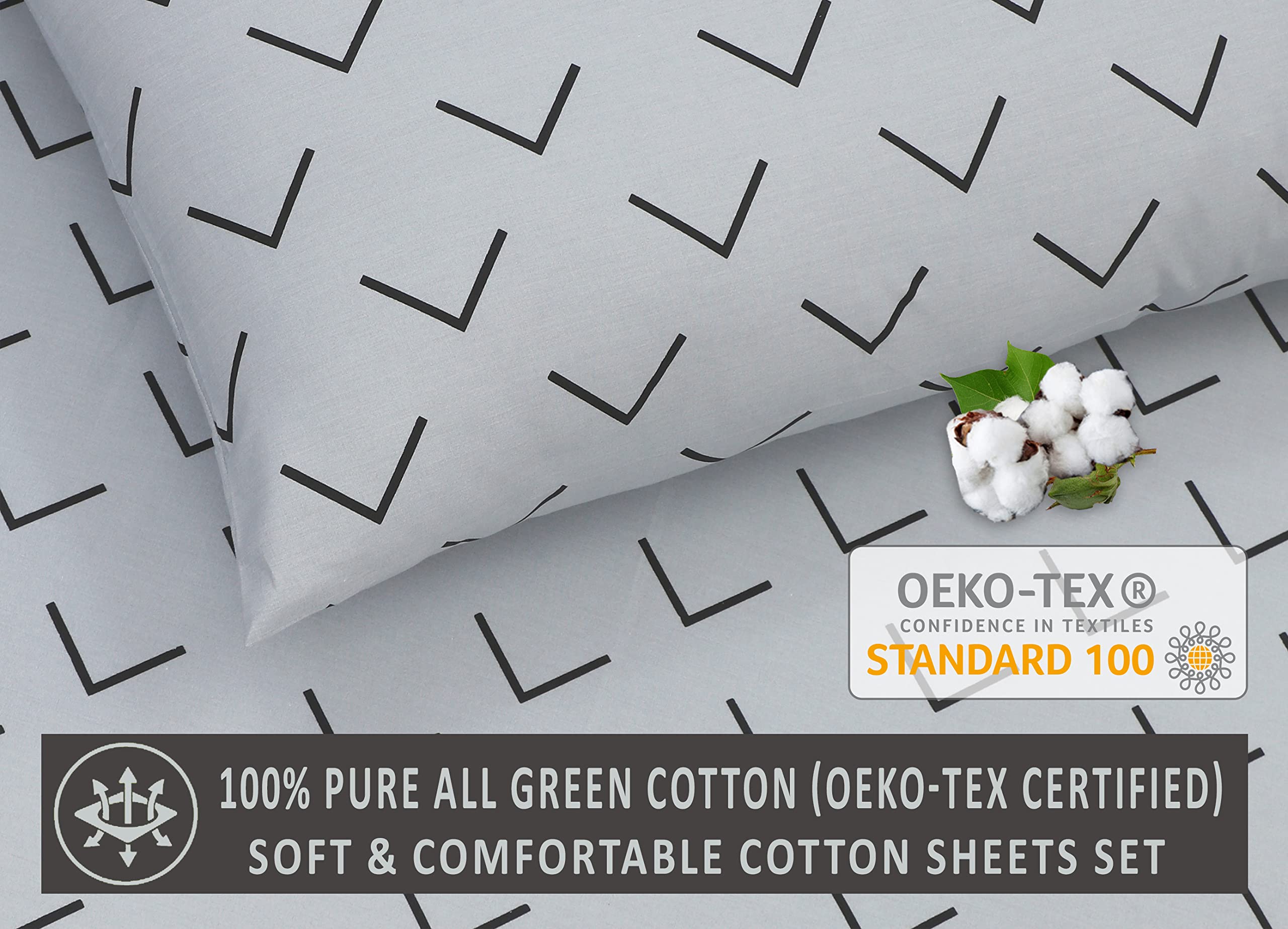 [Arrow Down]100% Cotton Sheets - Soft & Breathable Sheet Set - 4 Pieces