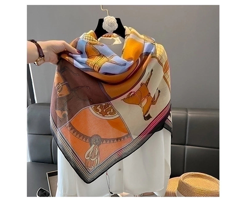 Women's Minimalist Horse Cotton And Linen Printing Scarf