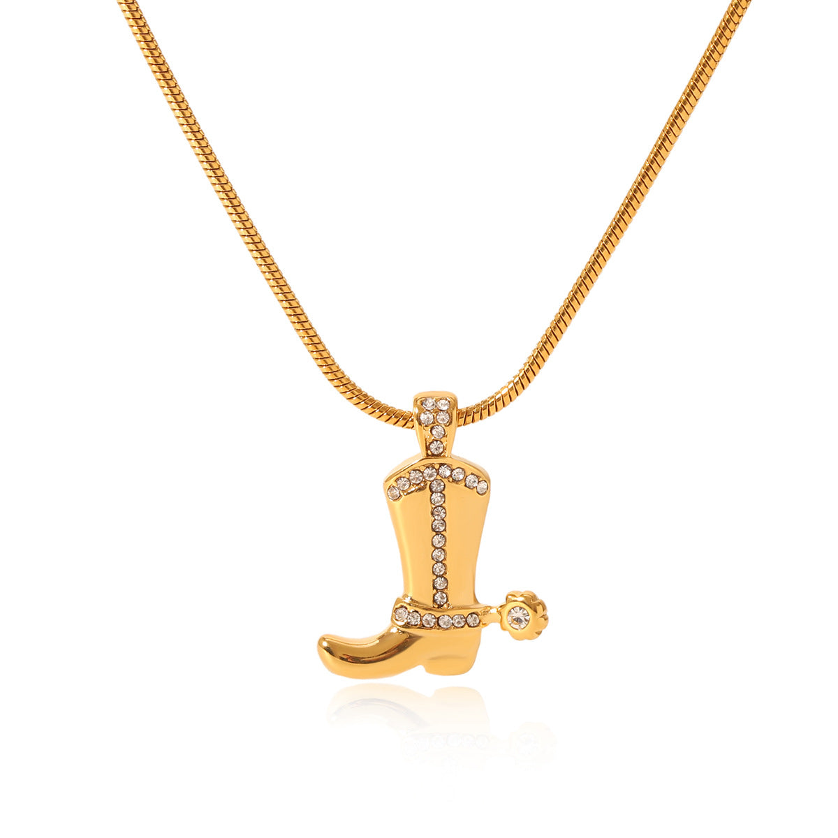 Fashion Personality Stainless Steel Diamond Cowboy Boots Pendant Necklace Hip Hop Trend Titanium Steel Snake Bone Chain Necklace