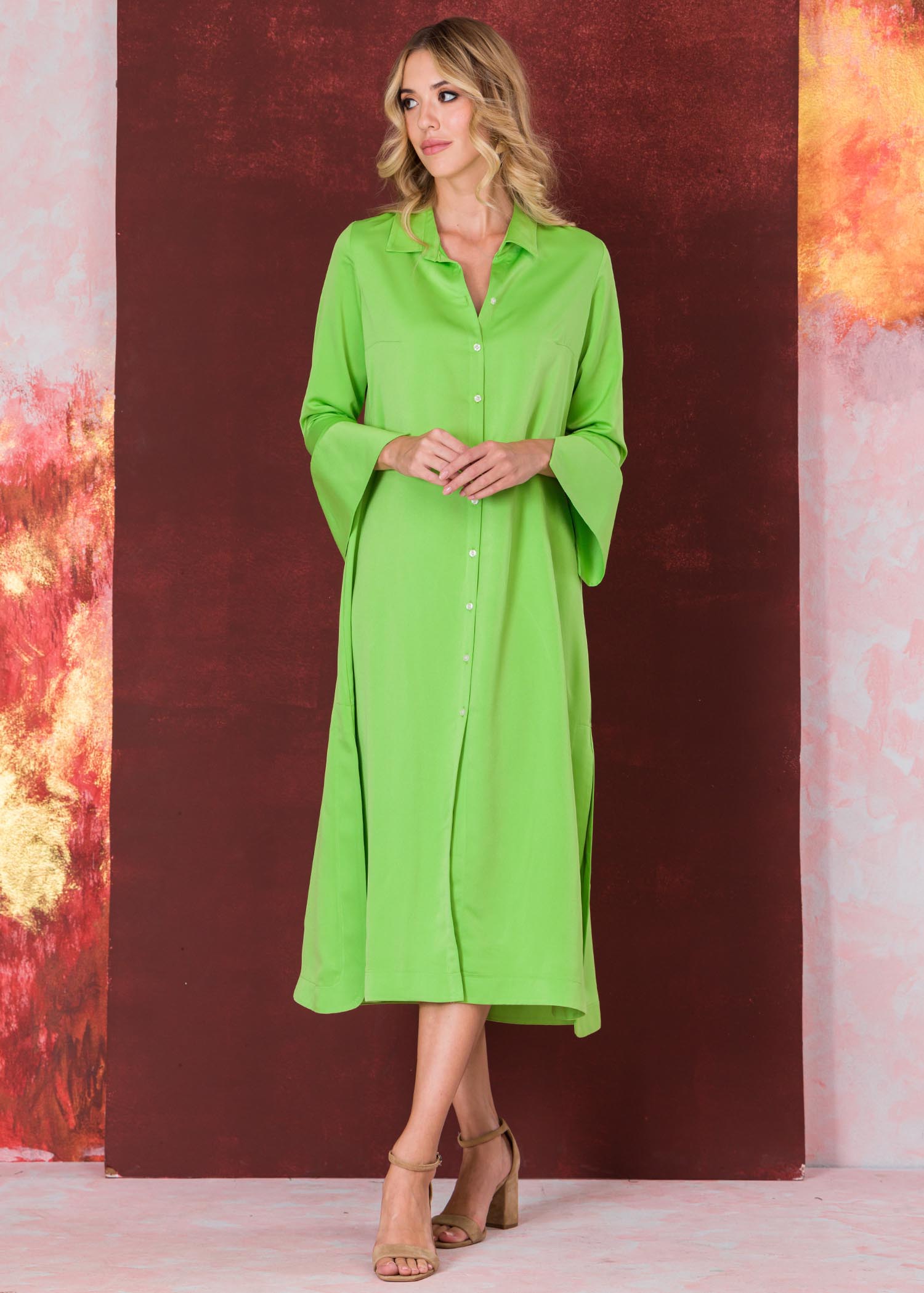 Button down shirt dress with large cuff detail