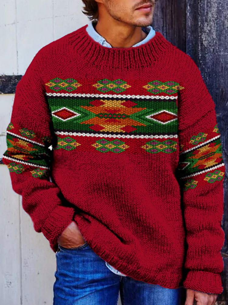 Christmas Ethnic Jacquard Iceland Crew Neck Sweater