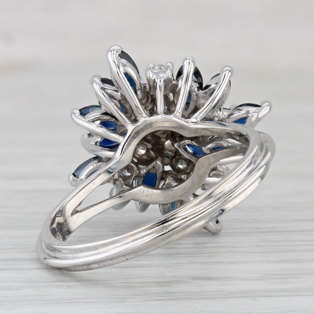 1.77ctw Blue Sapphire Diamond Cluster Cocktail Ring 18k White Gold Size 7.5