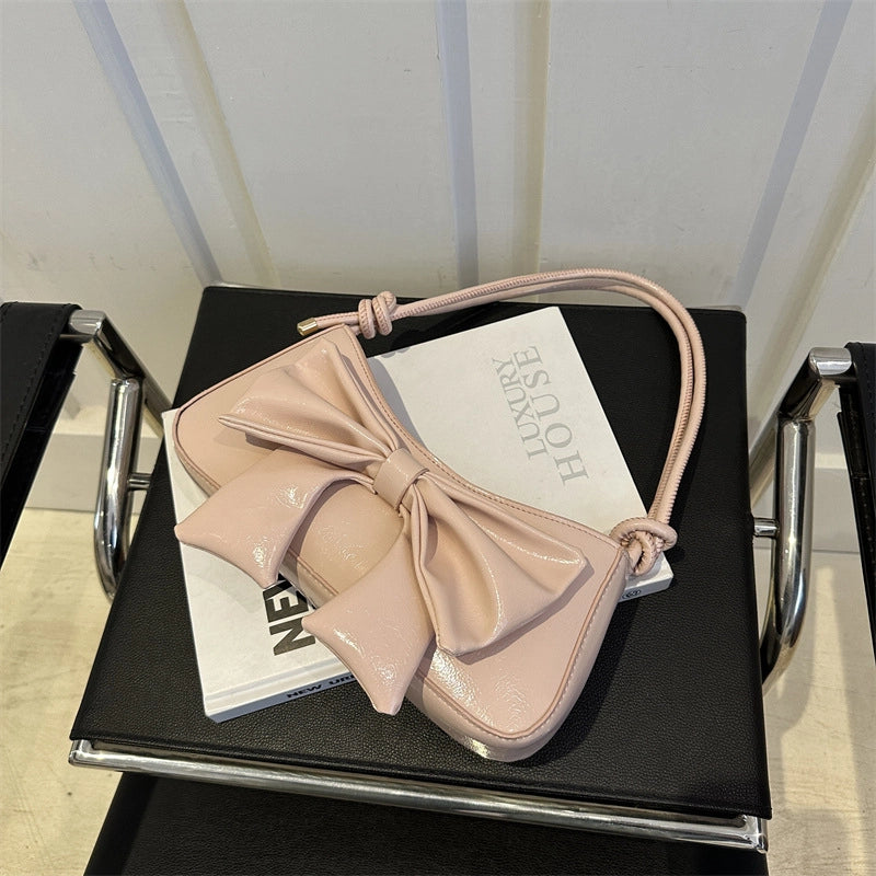 Women's Small Pu Leather Solid Color Bow Knot Streetwear Square Zipper Shoulder Bag