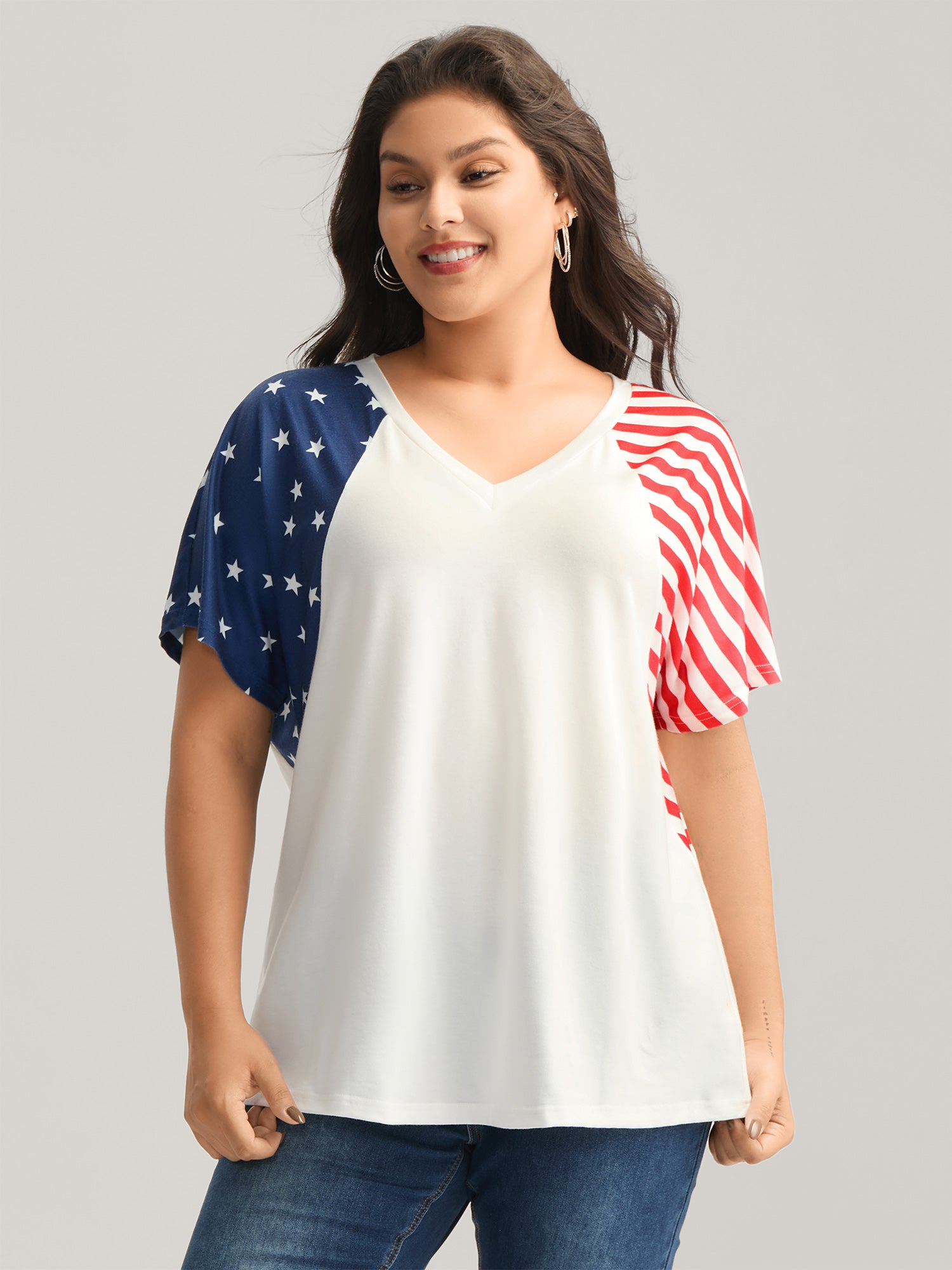 American Flag Print V-Neck T-Shirt