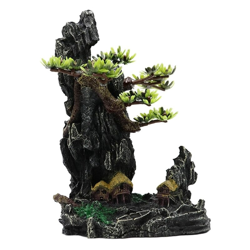 Resin Rock Mountain Tree View Ornament For Aquarium