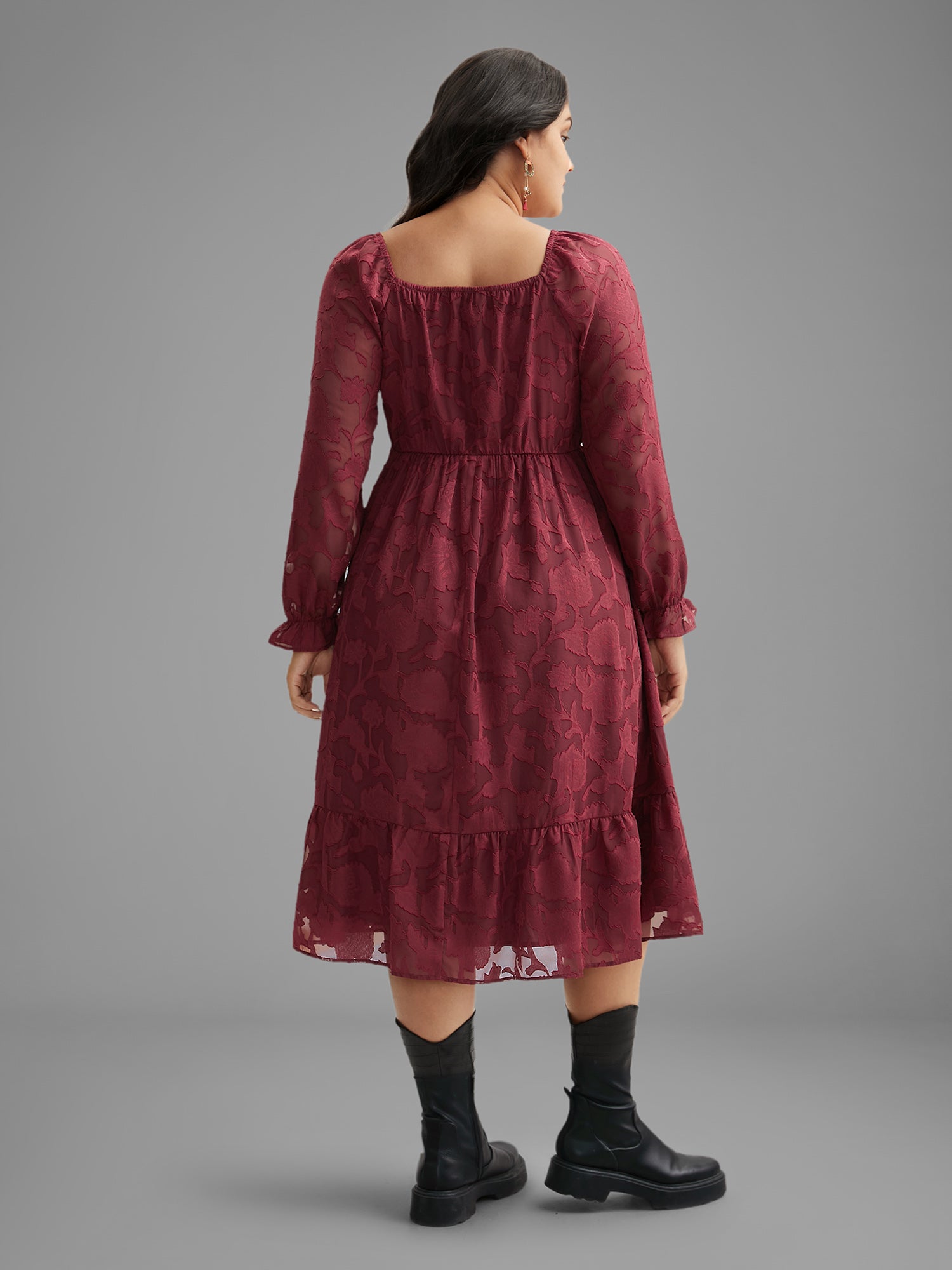 Jacquard Texture Square Neck Midi Dress