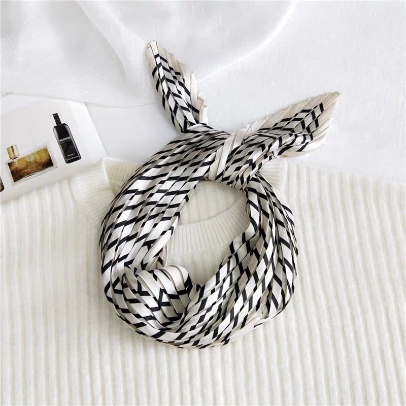 Women's Elegant Plaid Polka Dots Solid Color Satin Silk Scarf