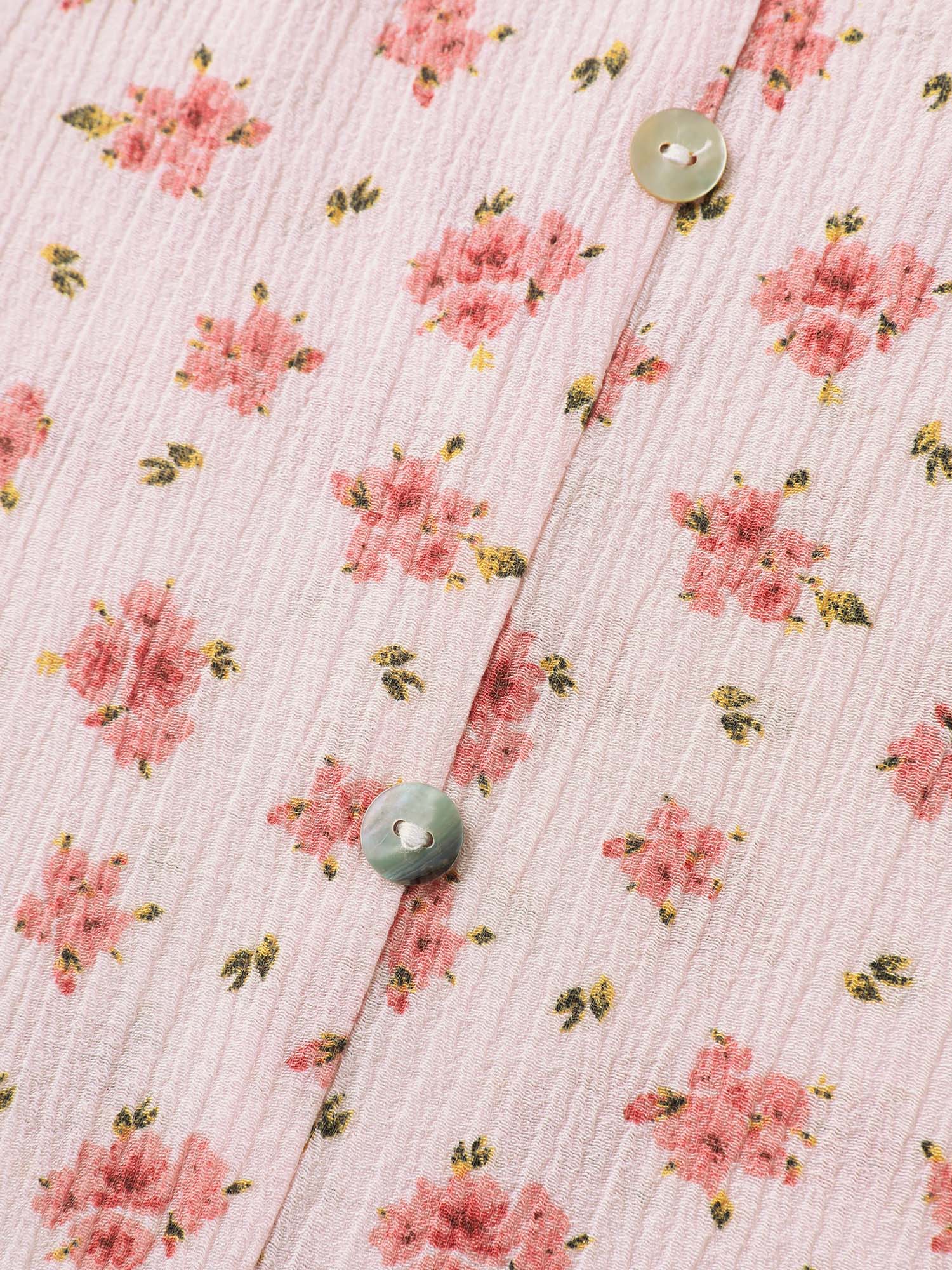 Blushing Floral Print Button Detail Blouse