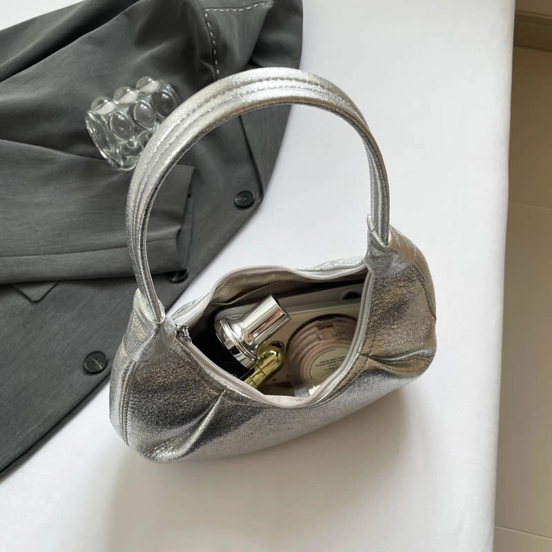 Women's Pu Leather Solid Color Basic Sewing Thread Dumpling Shape Zipper Shoulder Bag