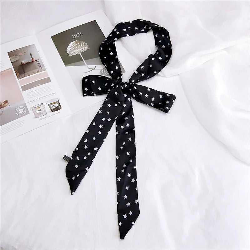 2 M New Polka Dot Special Long Edition Thin Narrow Silk Scarf Women's Spring Summer Autumn Scarf Belt Black And White Fashion