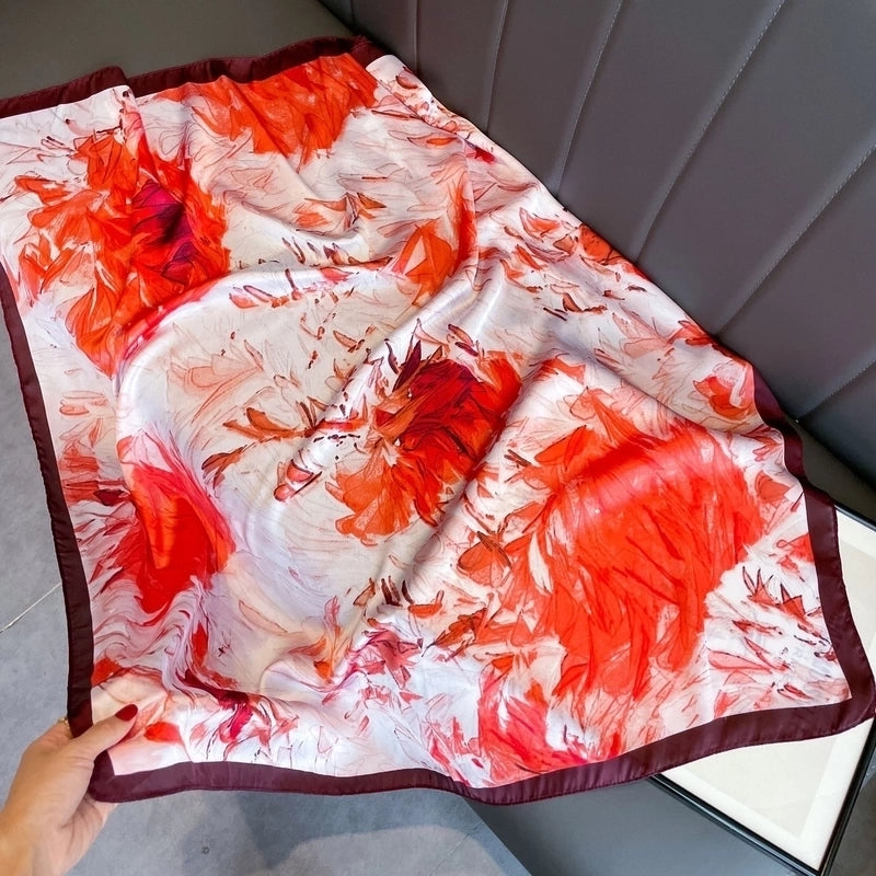 2 Pieces Women'S Ig Style Minimalist Color Block Flower Satin Silk Scarf