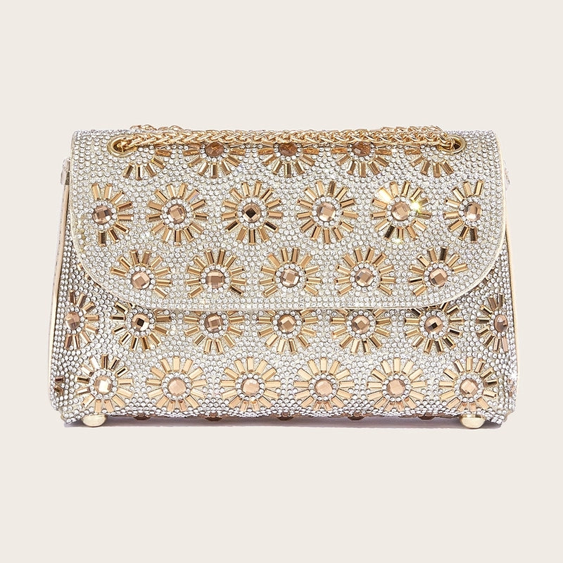 Silver Gold Black Pu Leather Flower Square Evening Bags