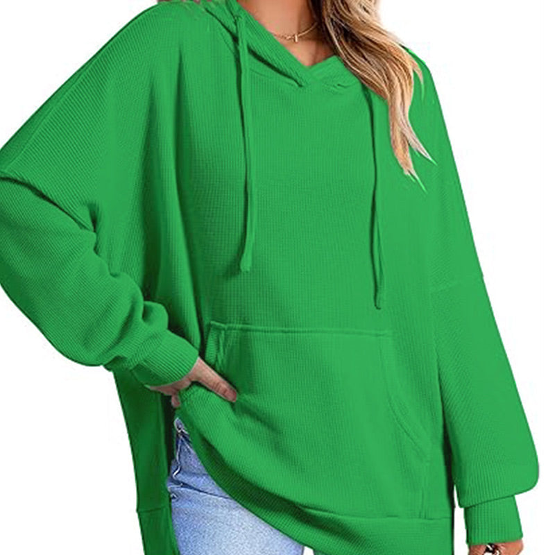 💥Hot Sales - 49% OFF✨Women's Casual Long Sleeve Waffle Knit Hoodie with Side Slits