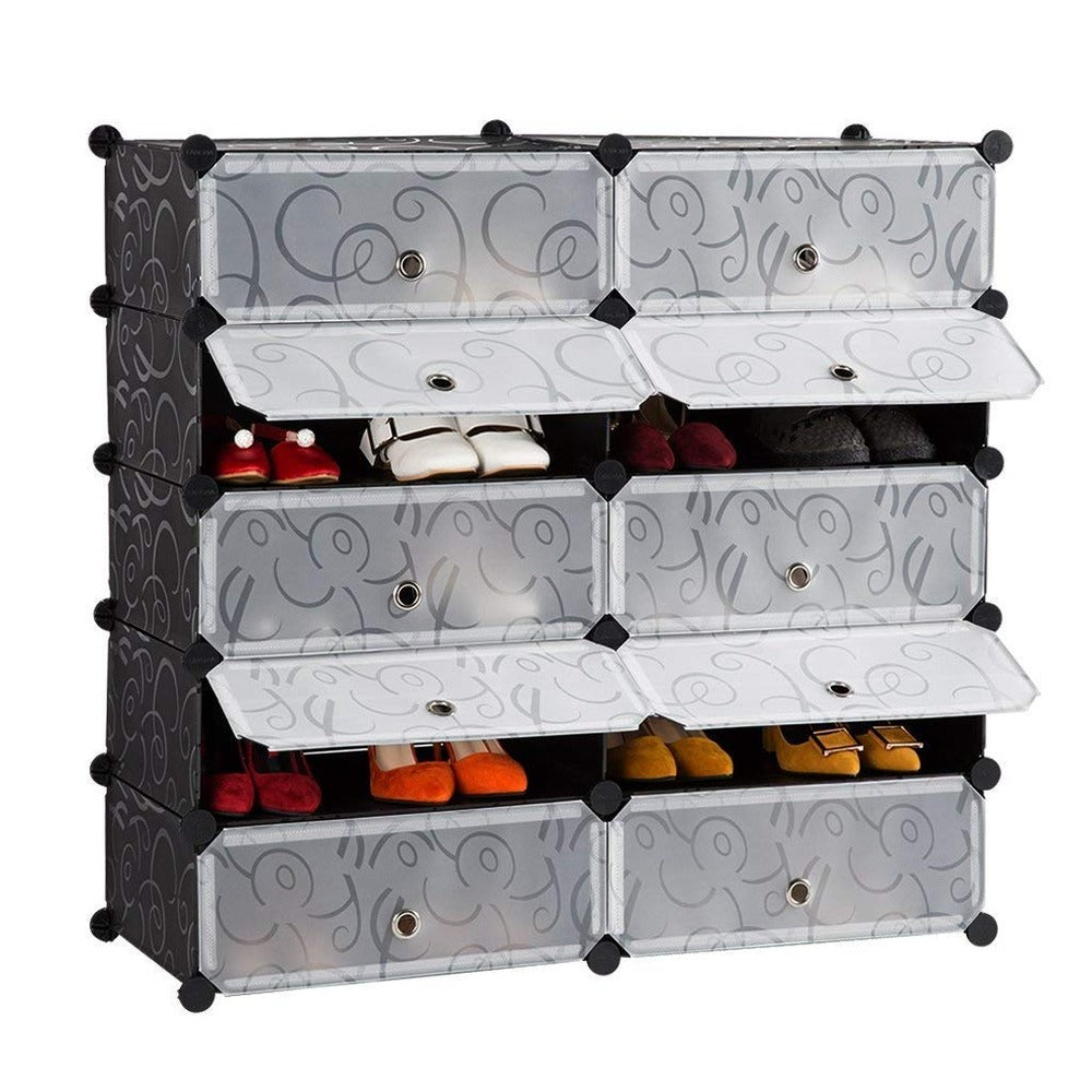 2 Column 5 Layer Updoor Shoe Rack. Dust Proof Shoe Cabinet with Doors