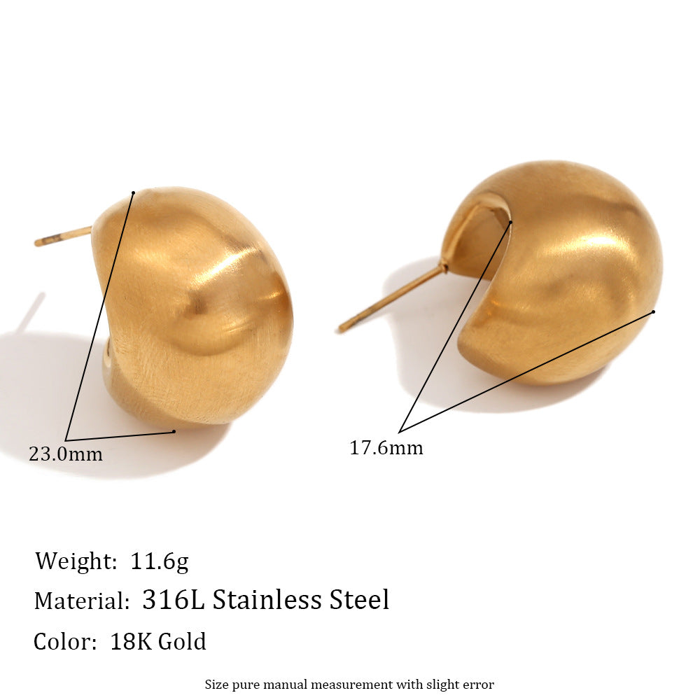 Fashion Niche Simple Retro Earrings Stainless Steel Plated 18K Gold Casting Micro-Inlaid Wave Earrings For Women