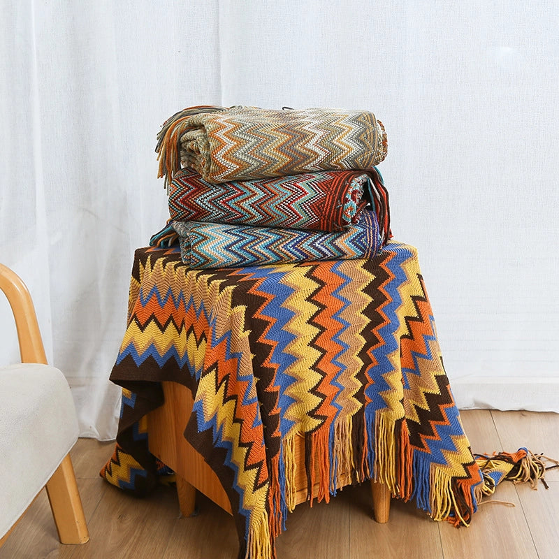 Bohemian Style Office Nap Blanket Tassel Knitted Sofa Cover Blanket Hotel Homestay Bed End Blanket Sofa Blanket