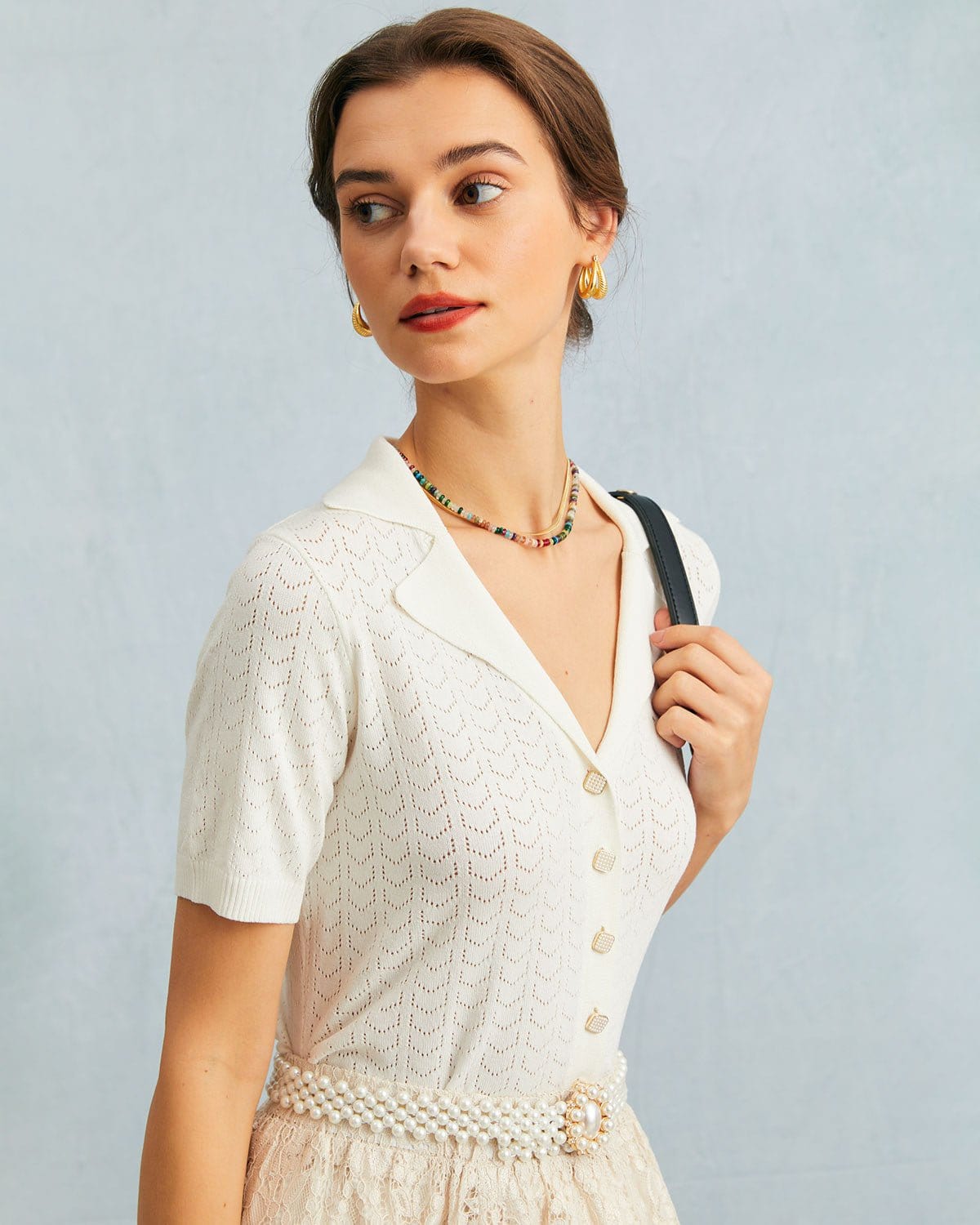 The White Collared Pointelle Knit Top
