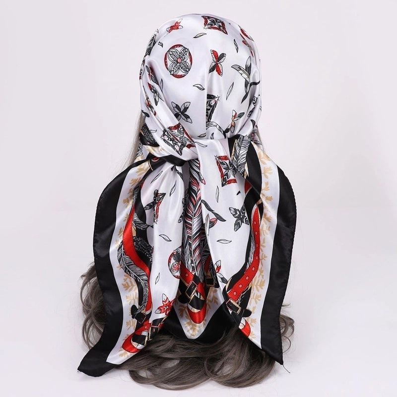 Women's Vacation Plaid Satin Printing Silk Scarf