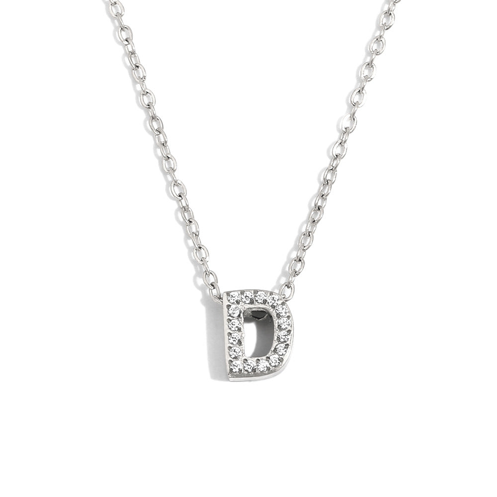 Fashionable And Simple 26 English Letter Pendant Stainless Steel Plated 18K Gold Diamond Small Letter Necklace For Women