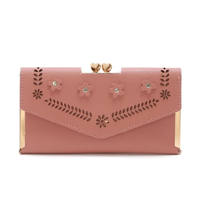 Korean Hollow Flower Long Clutch Bag
