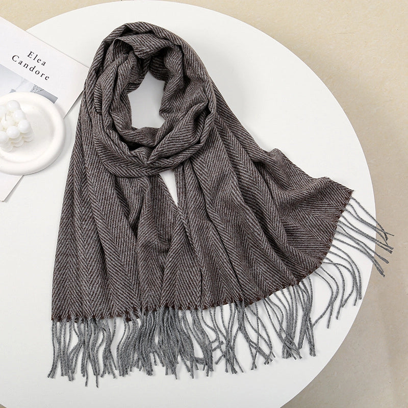 New Autumn And Winter Striped Tassel Artificial Cashmere Scarf Women's Fashion Simple Thick Warm Commuter's All-Matching Shawl