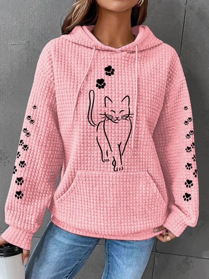 Women's Cute Cat Graphic Cat Mom Casual Waffle Hoodie