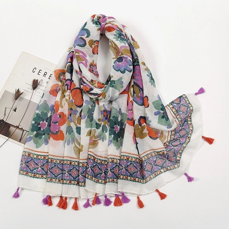 Women'S Bohemian Geometric Cotton And Linen Scarf