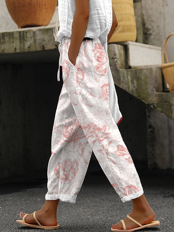 Women's Flower Print Casual Pants