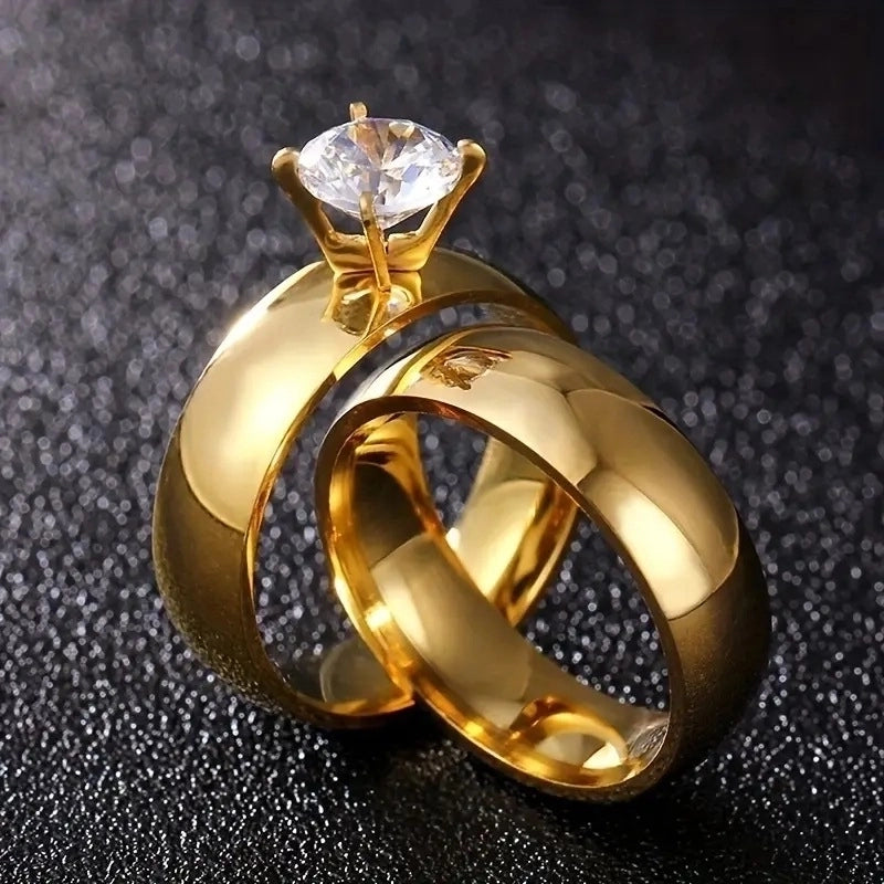 Minimalist Solid Color Titanium Steel Zircon Plating Inlay Rings