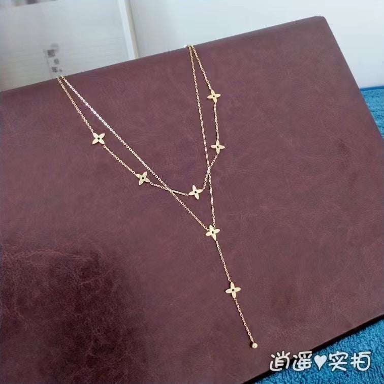 Cartoon Geometric Titanium Steel 18K Gold Plated Necklaces
