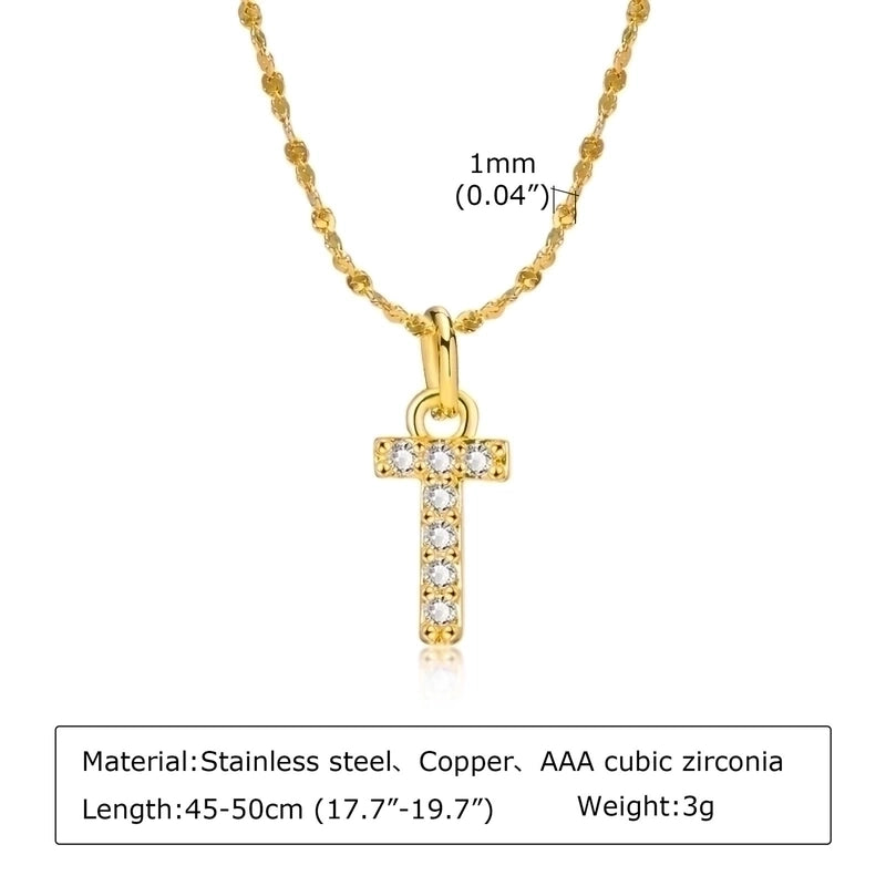 Minimalist Letter 201 Stainless Steel Copper Inlay Artificial Diamond Pendant Necklace
