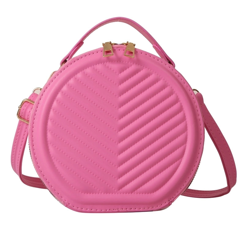 Women's Pu Leather Solid Color Cute Basic Round Zipper Shoulder Bag Crossbody Bag