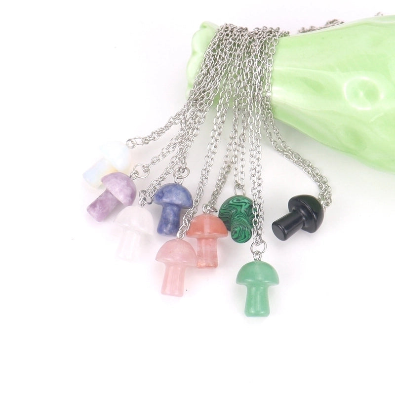 Minimalist Mushroom Crystal Handmade Pendant Necklace 1 Piece