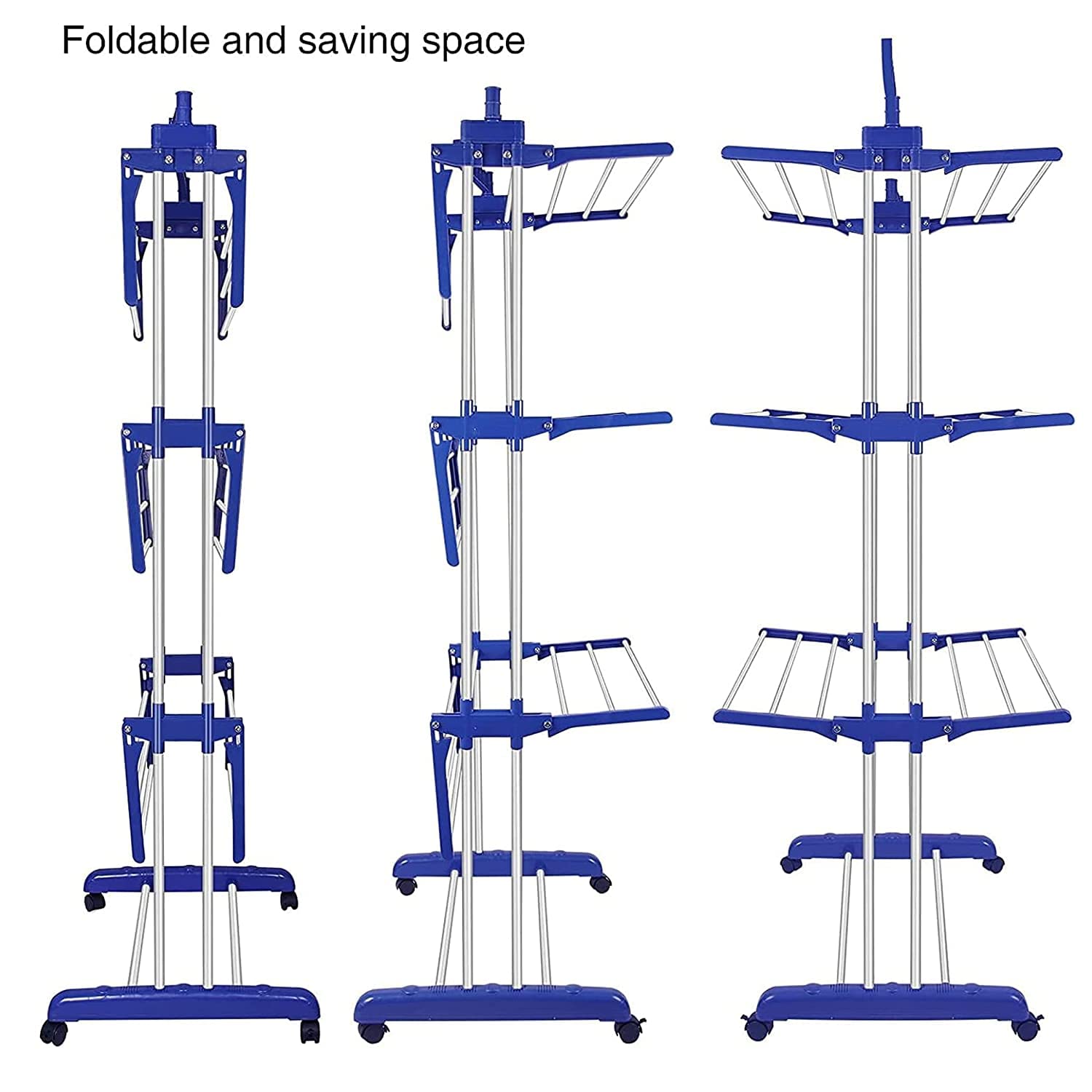 Three Layer Clothes Dryer . Stainless Steel Foldable Clothes Laundry Drying Rack