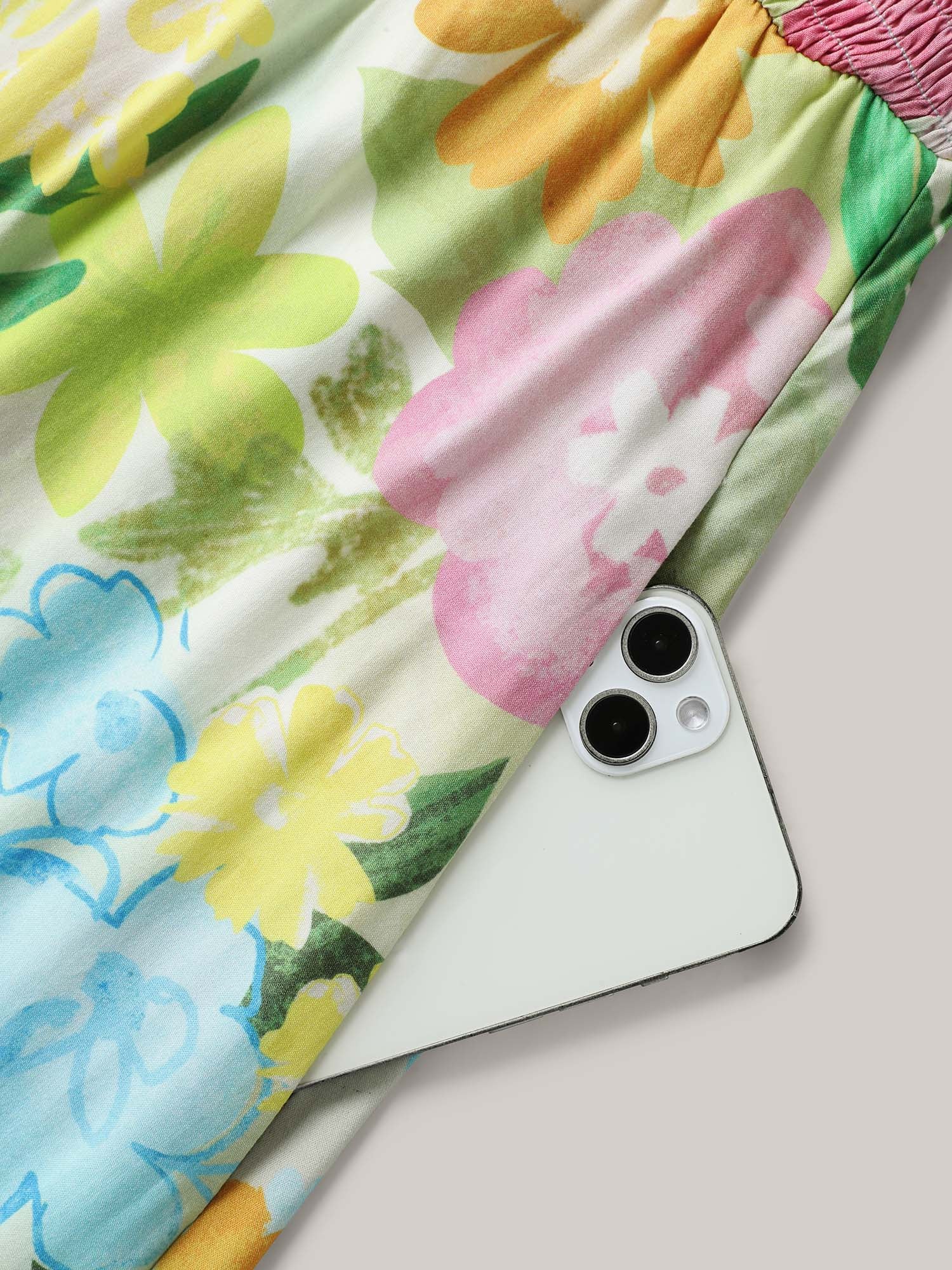 Neon Heartbeat Floral Shirred Midi Dress