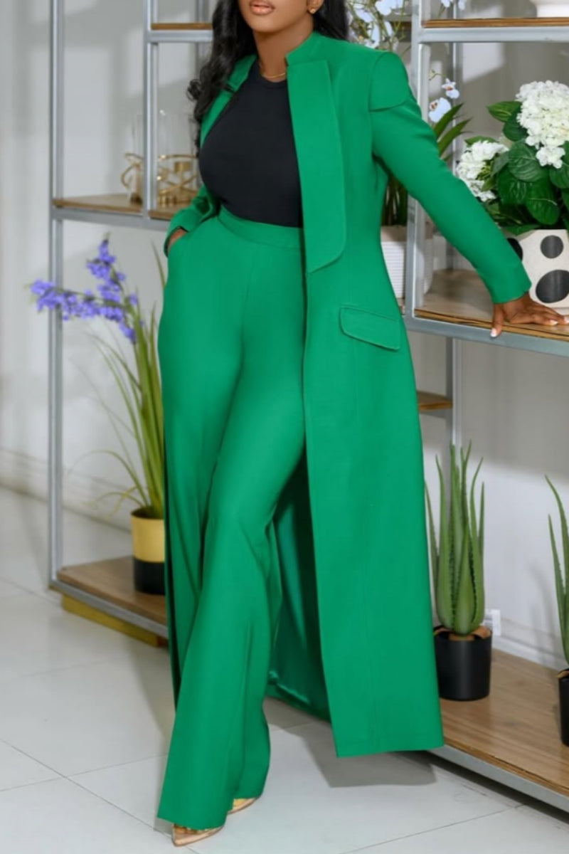 Casual Solid Color Cardigan Pants Long Sleeve Two Pieces