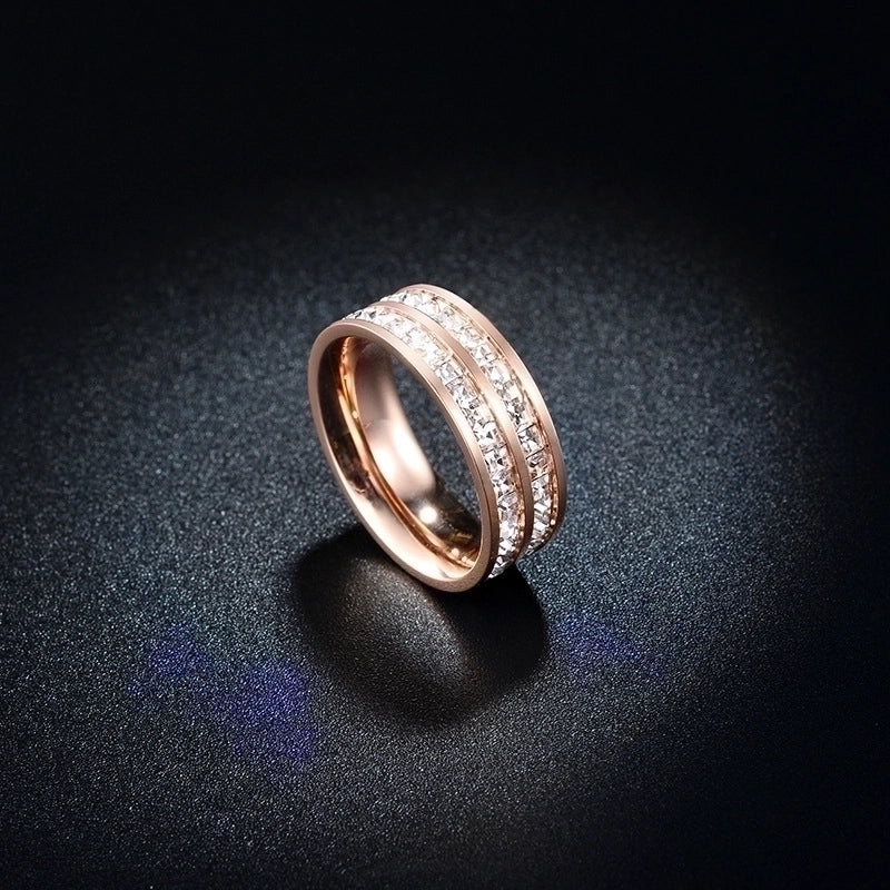 Minimalist Geometric Titanium Steel Inlay Rhinestones Rings 1 Piece