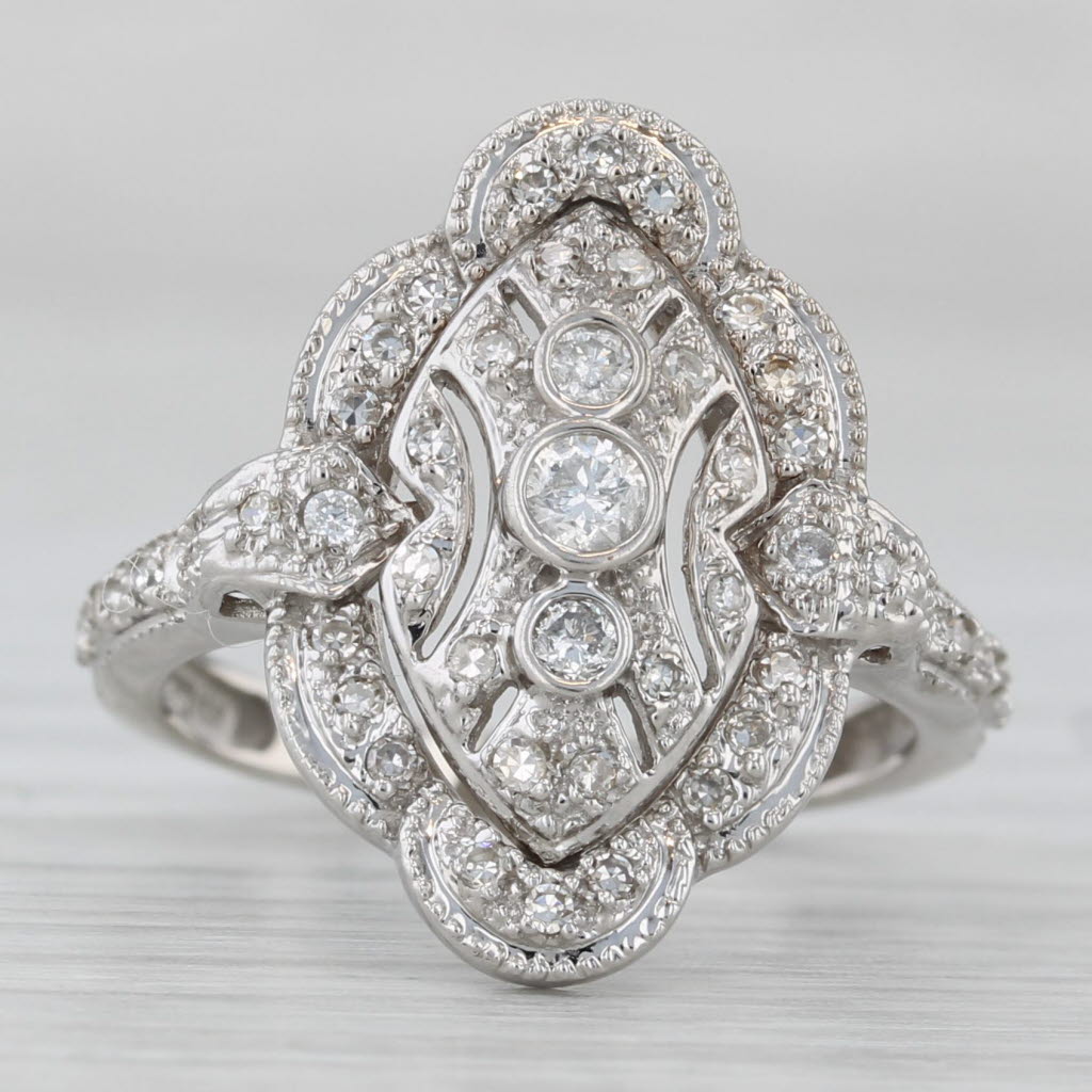 Vintage 0.24ctw Diamond 3-Stone Halo Ring 14k White Gold Size 6.25