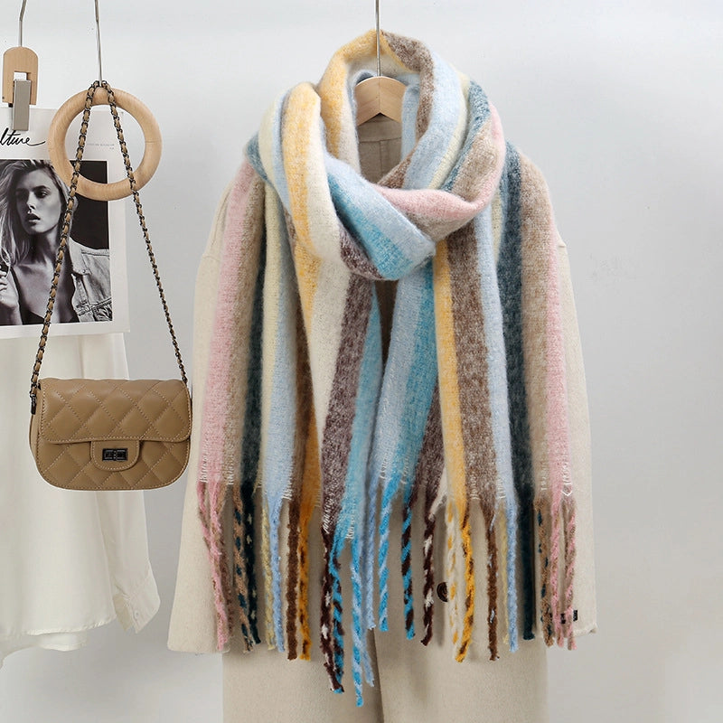 Stripe High-Grade Printed Tassel Scarf For Men And Women Retro Easy Matching Fashion Cashmere-like Shawl Scarf