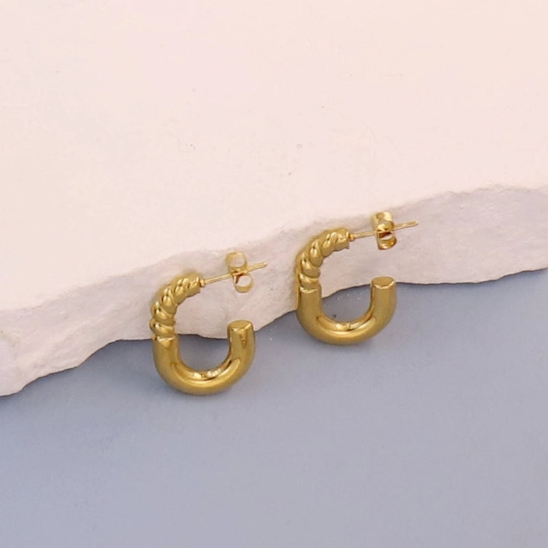 1 Pair Minimalist Pentagram Round Solid Color Plating 304 Stainless Steel 18K Gold Plated Earrings