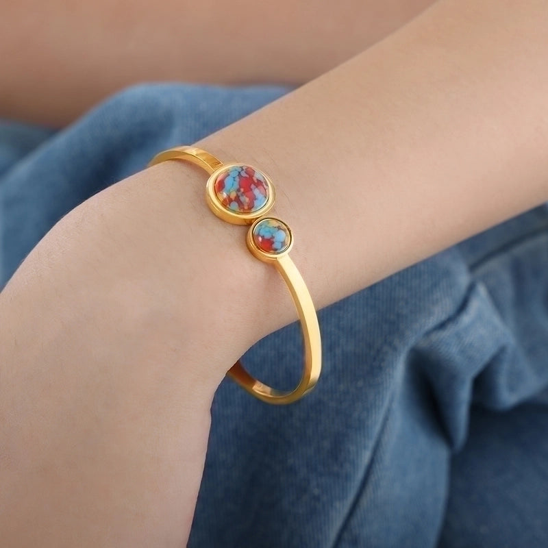 Devil'S Eye Titanium Steel 18K Gold Plated Turquoise Bangle In Bulk
